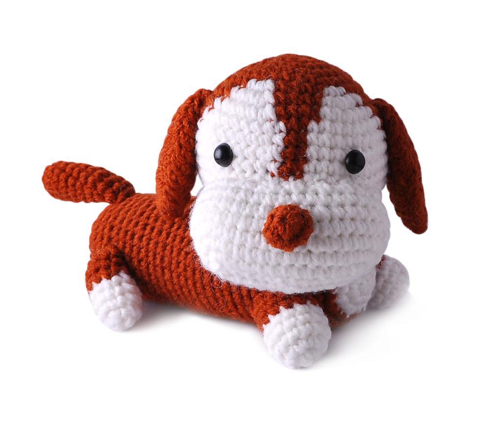 Brown-White Dogs Handmade Amigurumi Stuffed Toy Knit Crochet Doll VAC