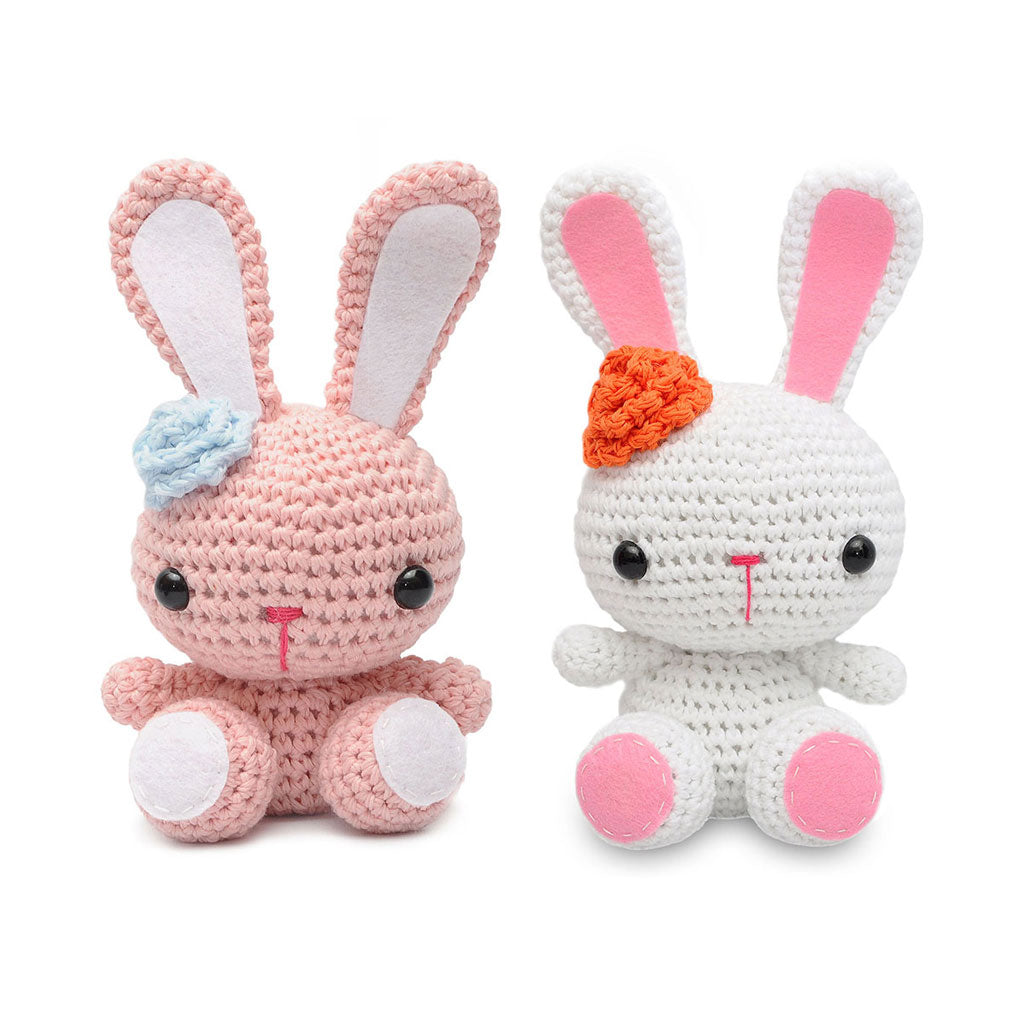 White , Pink Bunnies Handmade Amigurumi Stuffed Toy Knit Crochet Doll VAC