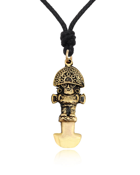 Peruvian Knife Handmade Gold Brass Necklace Pendant Jewelry