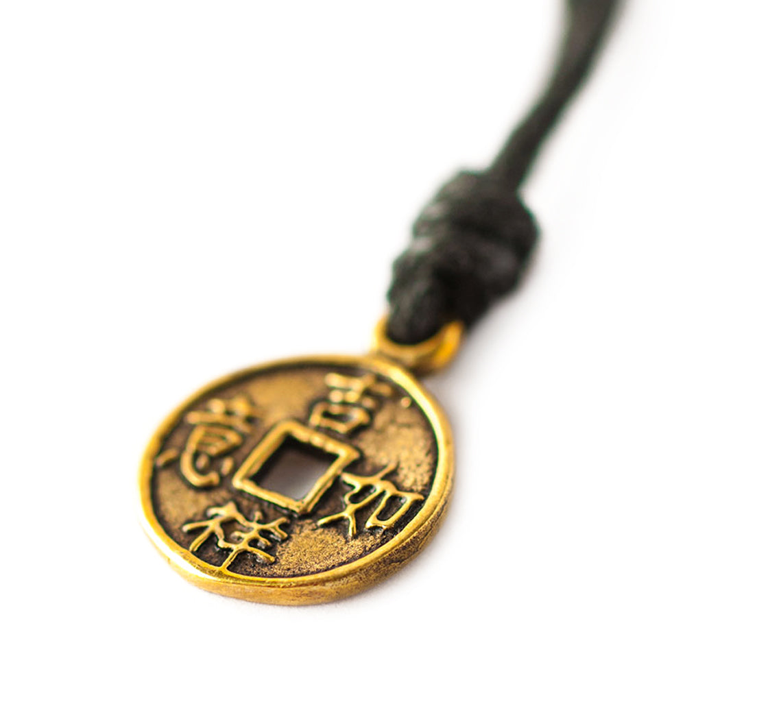 I Ching Coin Fen Shui Sterling Silver Gold Brass Necklace Pendant Jewelry