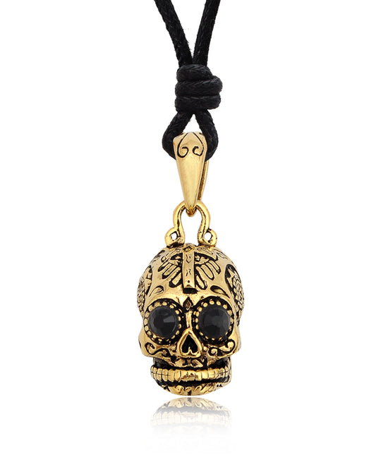 New Mexican Skull Cross Jesus Handmade Gold Brass Necklace Pendant Jewelry