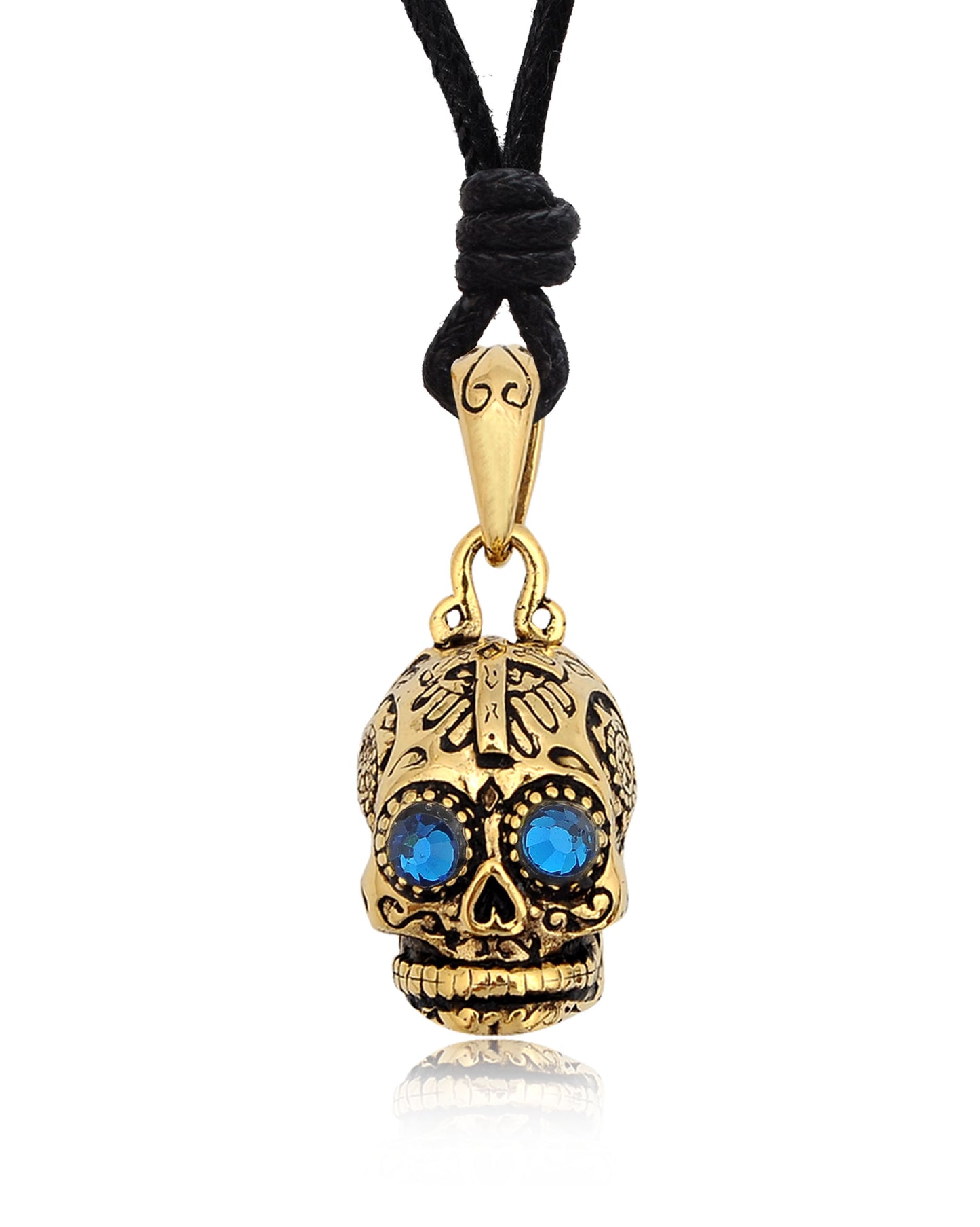 New Mexican Skull Cross Jesus Handmade Gold Brass Necklace Pendant Jewelry