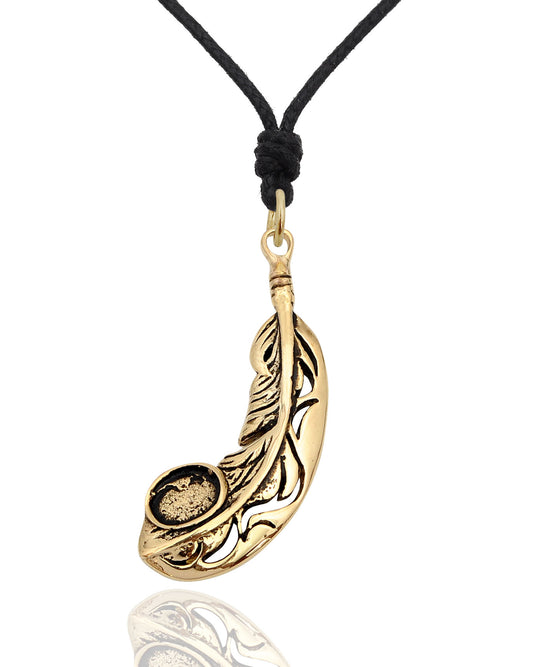 Feather Handmade Gold Brass Necklace Pendant Jewelry