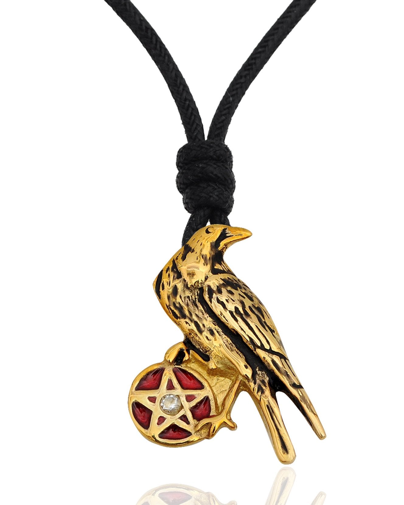 Raven and Pentagram Handmade Silver Pewter Brass Pewter Necklace Pendant Jewelry