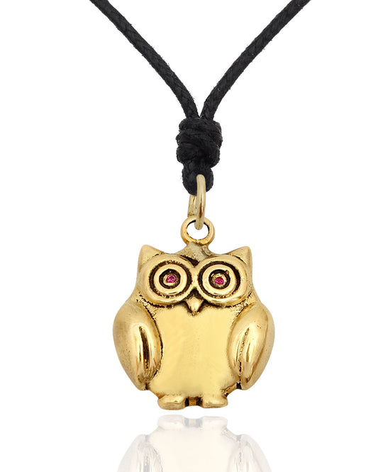 Unique Owl Bird Handmade Gold Brass Necklace Pendant Jewelry