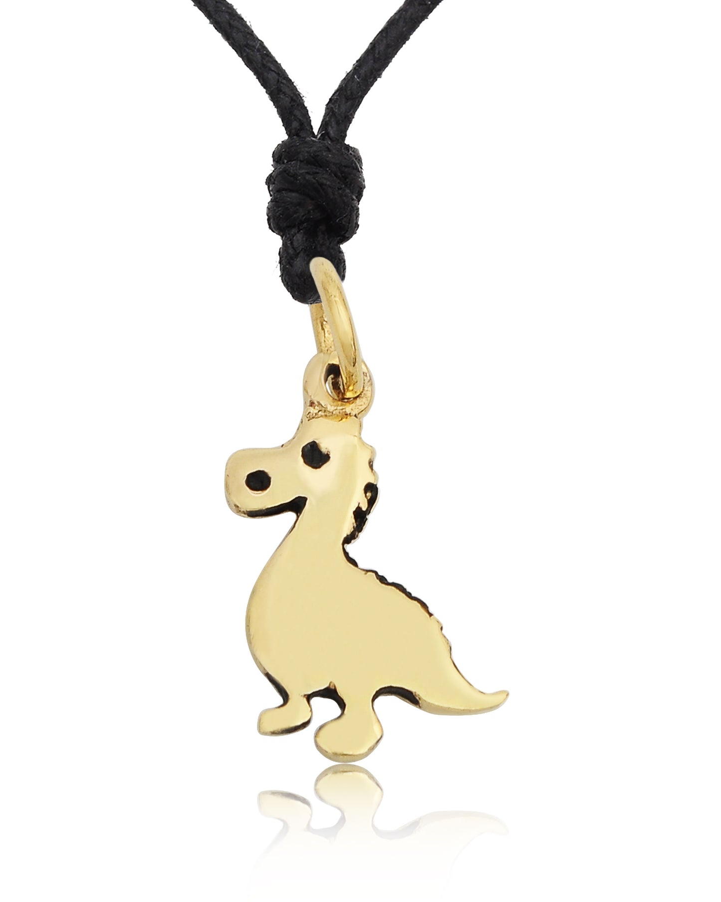 Cute Little Golden Dinosaur Pewter Gold Brass Charm Necklace Pendant Jewelry