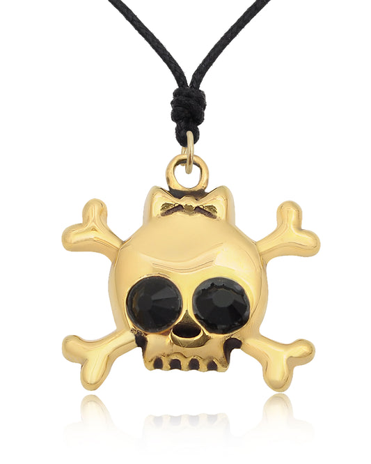 Skull & Crossbones Handmade Gold Brass Charm Necklace Pendant Jewelry