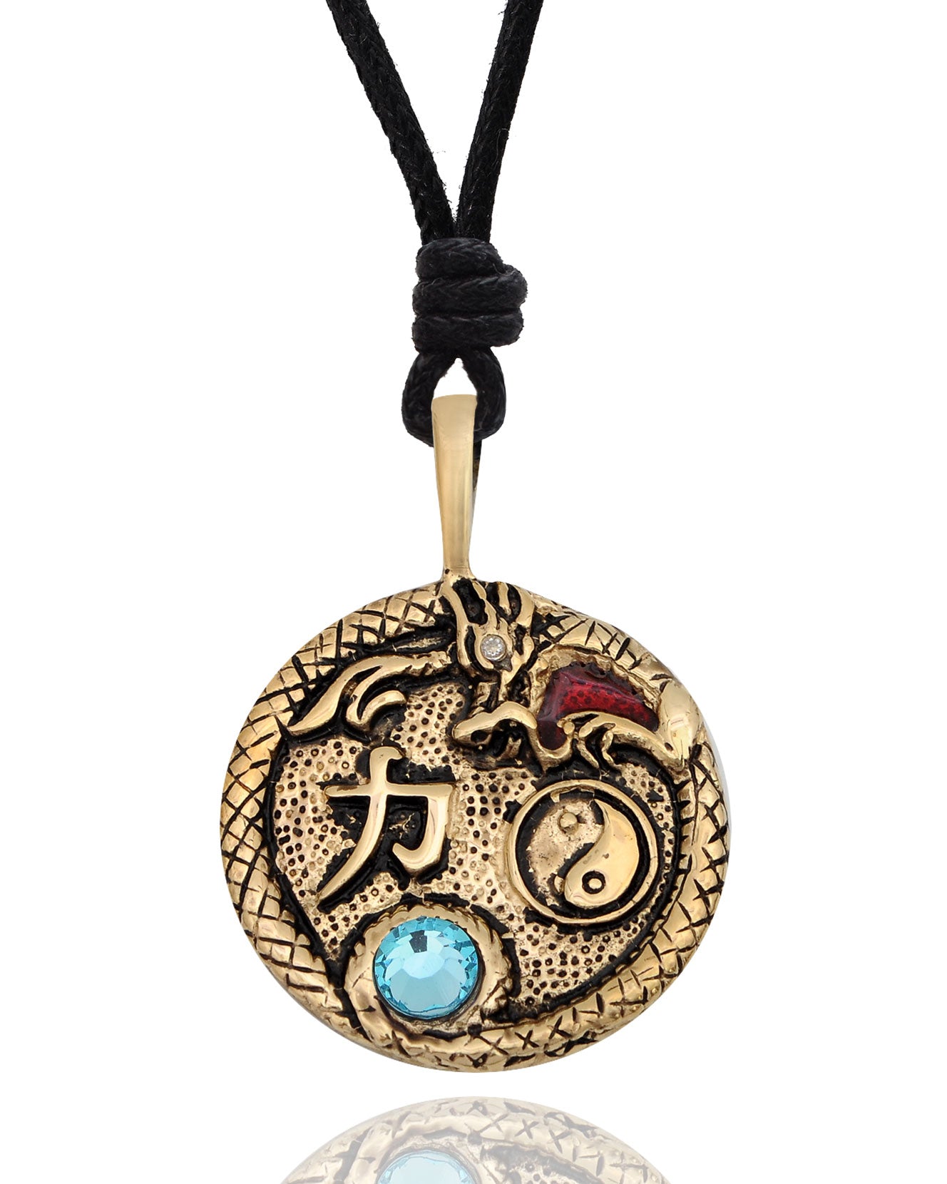 Crystal Dragon Yin Yang Silver Pewter Gold Brass Pewter Necklace Pendant Jewelry