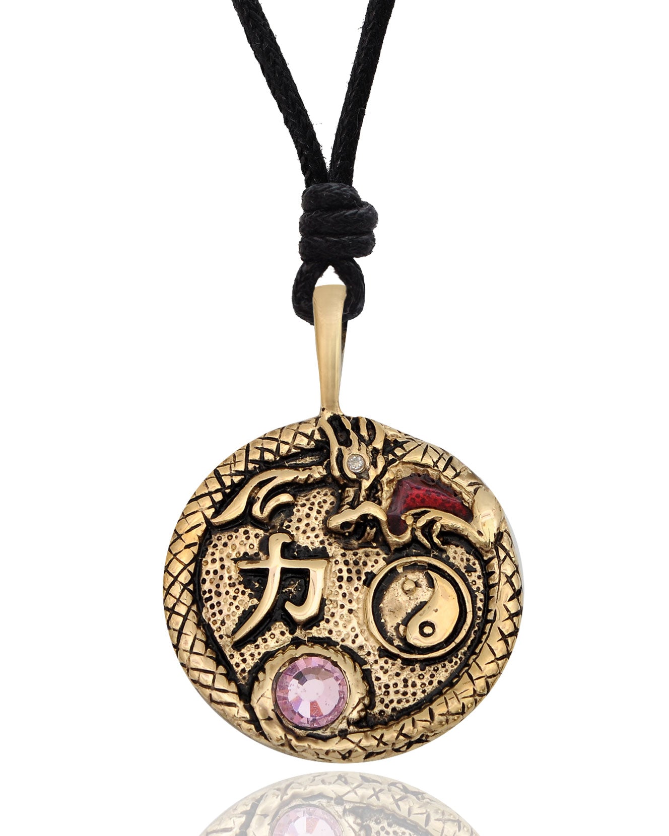 Crystal Dragon Yin Yang Silver Pewter Gold Brass Pewter Necklace Pendant Jewelry