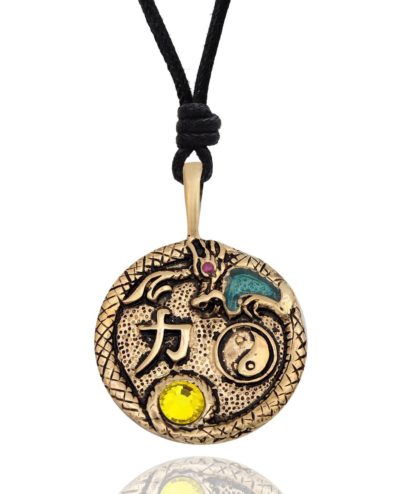 Crystal Dragon Yin Yang Silver Pewter Gold Brass Pewter Necklace Pendant Jewelry