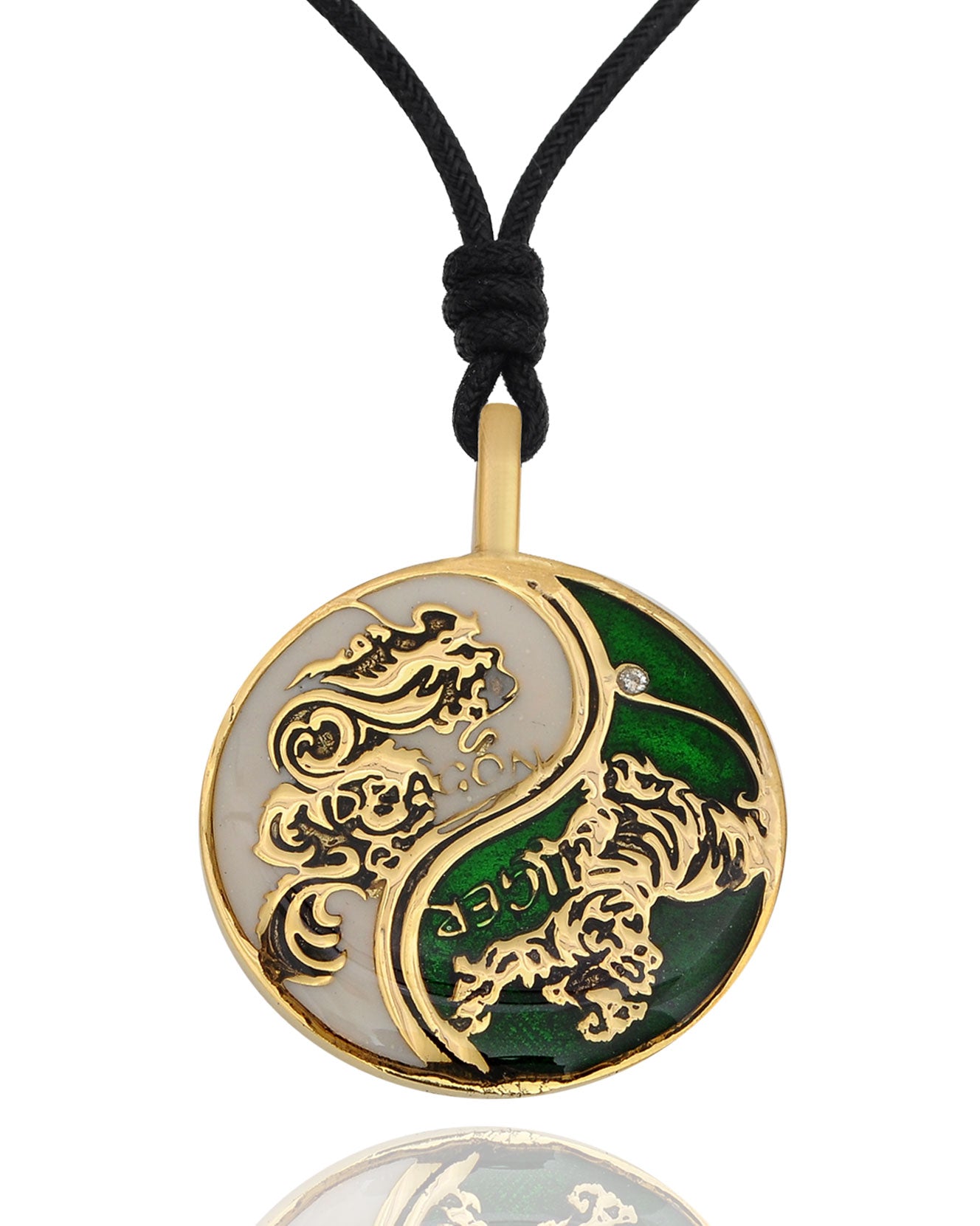 Tiger Dragon Colorful Yin Yang Handmade Brass Necklace Pendant Feng Shui Jewelry