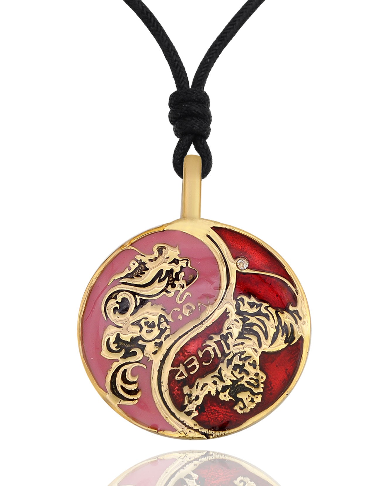 Tiger Dragon Colorful Yin Yang Handmade Brass Necklace Pendant Feng Shui Jewelry