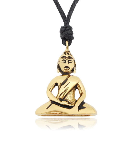 Buddha Yoga Meditation Gold Brass Charm Necklace Pendant Jewelry