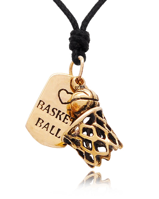 I Love Basketball Brass Charm Necklace Pendant Jewelry