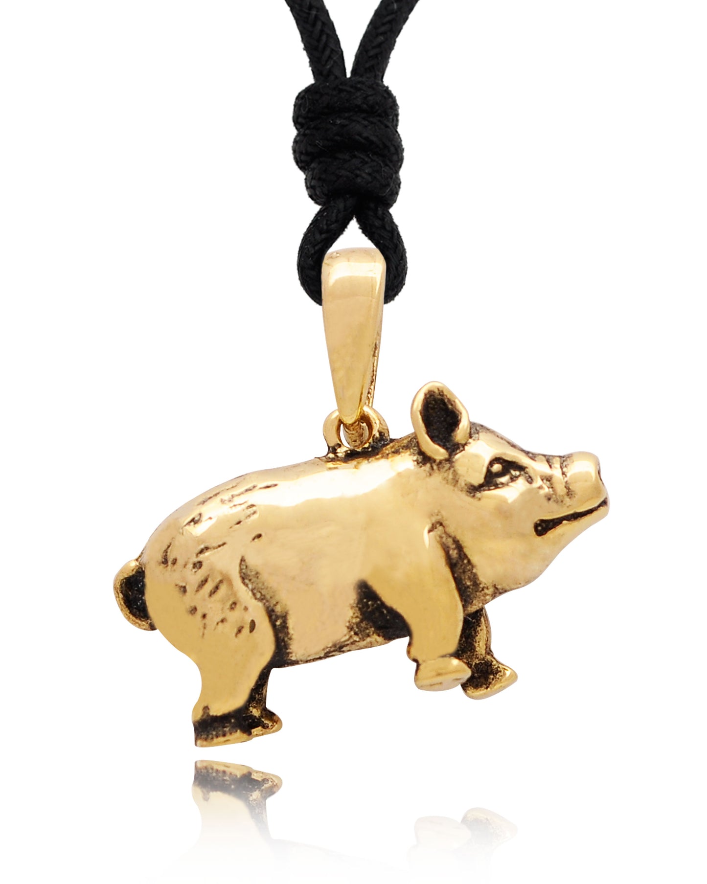 Smiling Pig Gold Brass Charm Necklace Pendant Jewelry