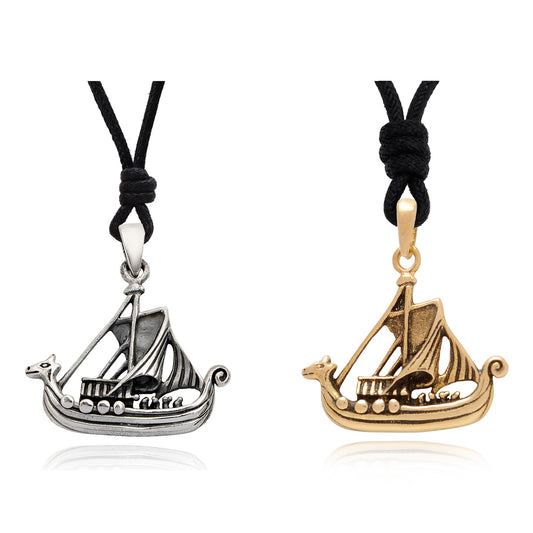 Viking Boat 92.5 Sterling Silver Gold Brass Charm Necklace Pendant Jewelry