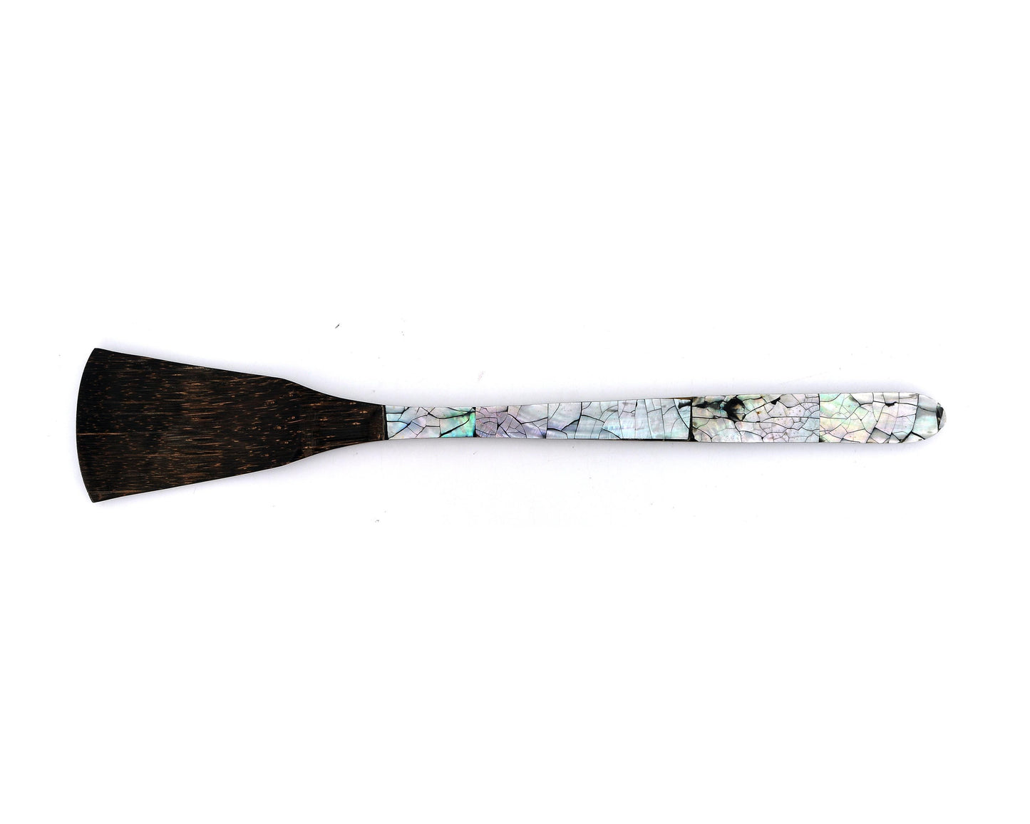 Myanmar Natural Palm Wood Spatula Turner With Mother of Pearl Seashell Inlay