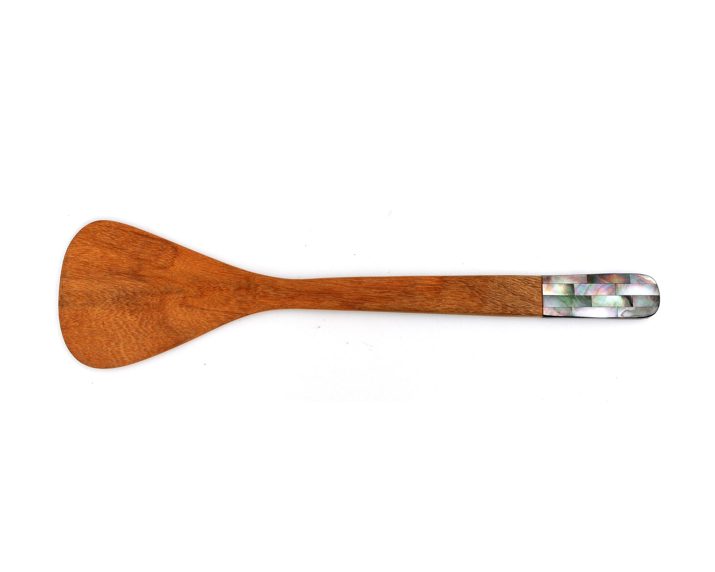 Myanmar Handmade Natural Teak Wood Spatula With Mother of Pearl Inlay Handle