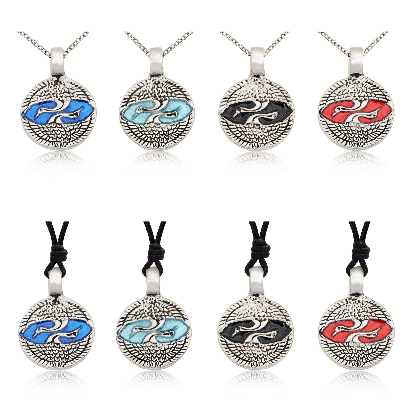 Colorful Swan Bird Ying Yang Silver Pewter Charm Necklace Pendant Jewelry