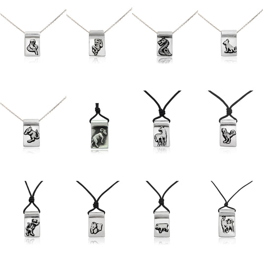 Chinese Zodiac Signs Necklace Pendants Pewter Silver Pendant Jewelry